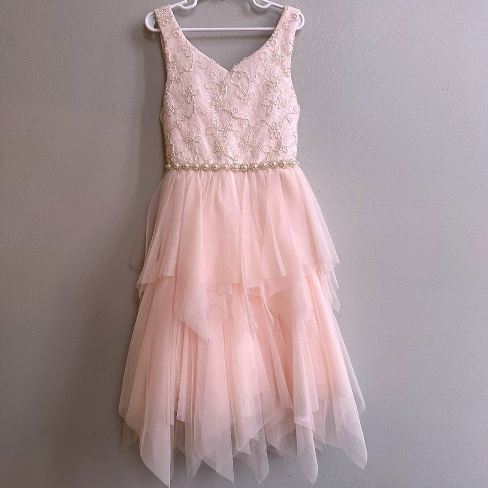 Girl's Sz 8 Formal Dress American Princess Pink with Tulle Skirt Pearl Waistband